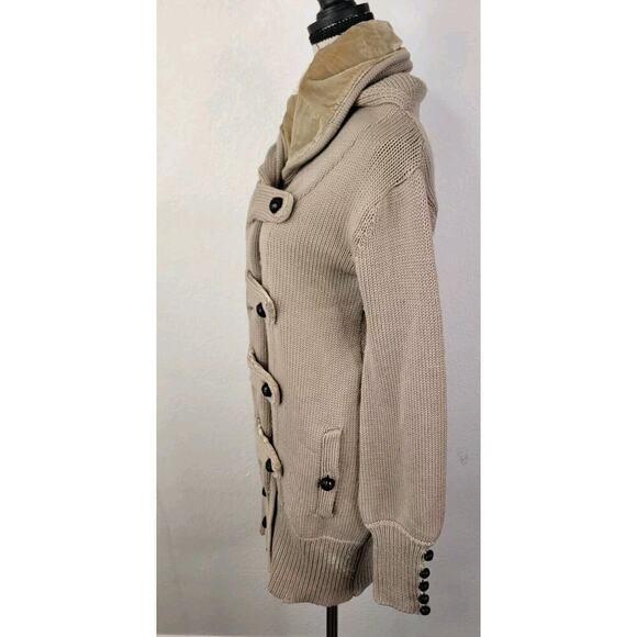 Nicholas K Long Cardigan Sweater S Button/zipper 100% Merino Knit Tan Unique - Picture 5 of 11